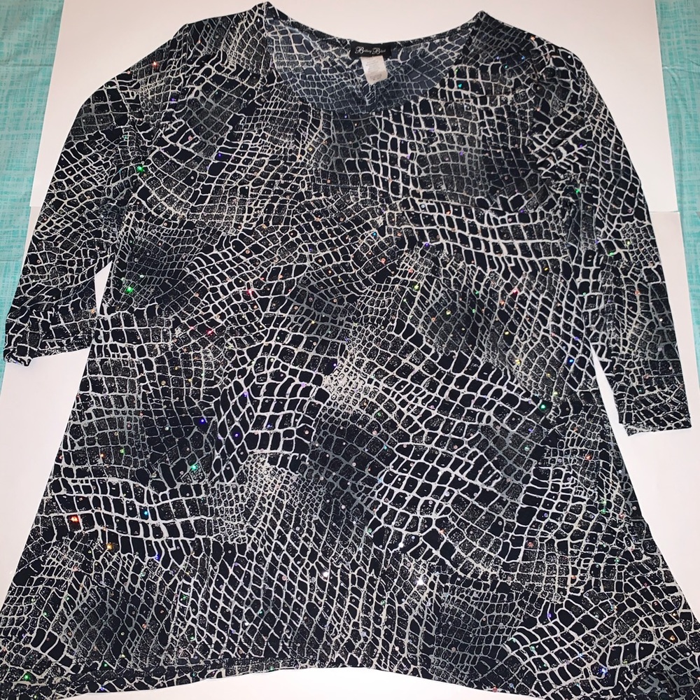 Brittany Black snake skin shiny black top. XL